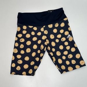 NWT adidas x FARM Rio Women's Polka Dot High Rise Biker Shorts Small Navy Gold